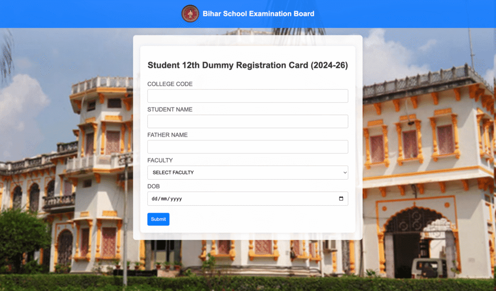 Bihar Board 12th Dummy Registration Card 2026